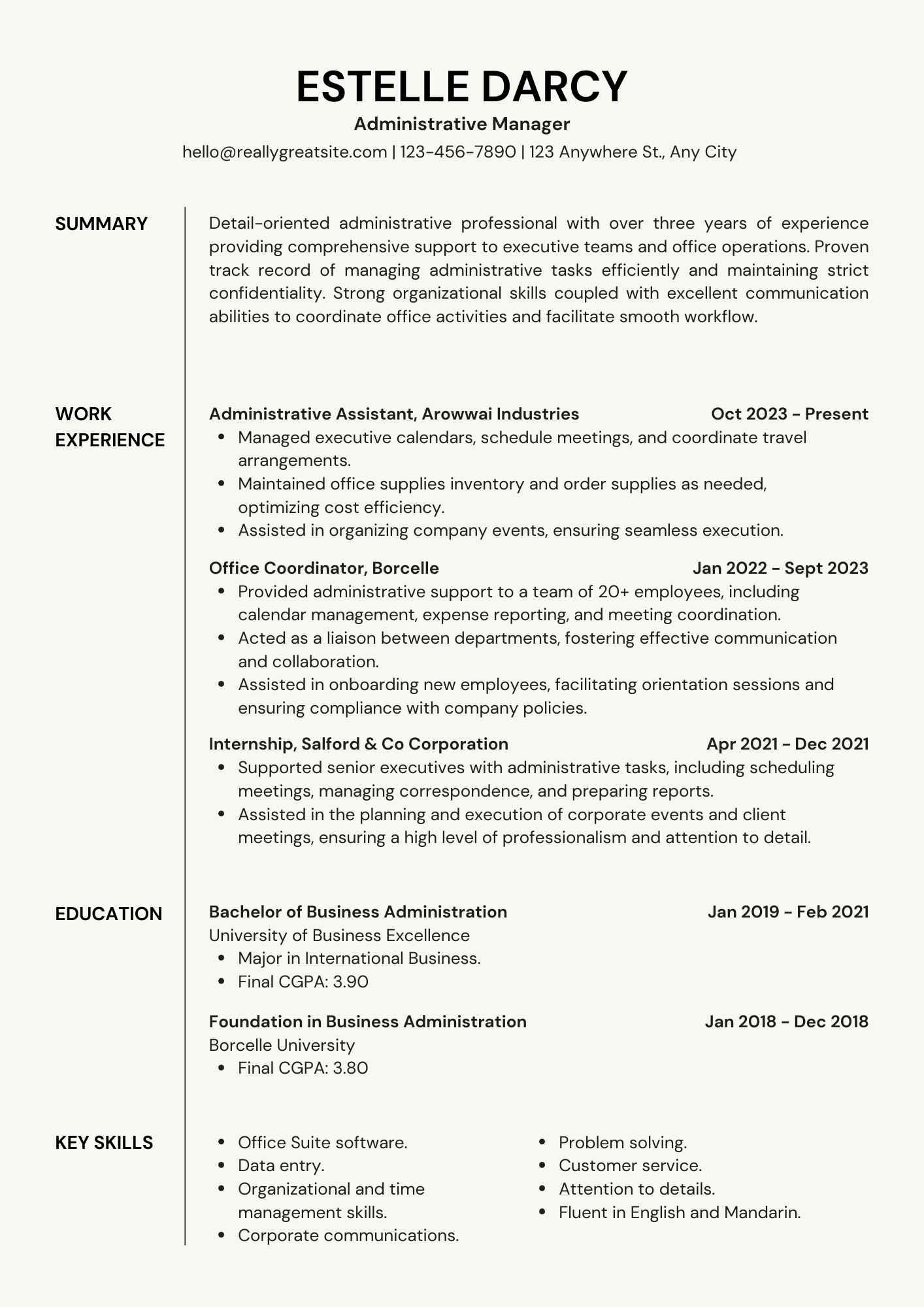 Classic monochrome resume template for executives